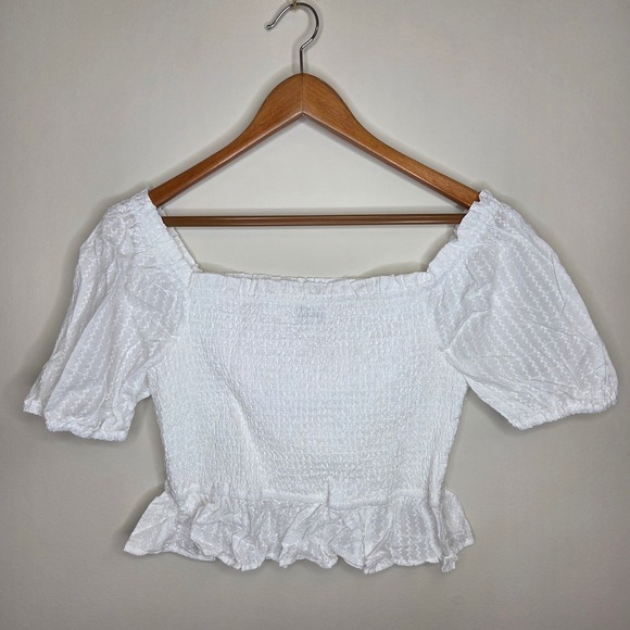 Lost + Wonder Coconut Vine White Smocked Babydoll Top Puff Sleeve Cottagecore XL - Picture 2 of 5